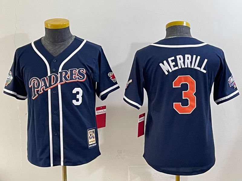Youth 2025 San Diego Padres #3 Merrill Blue Throwback Game Nike MLB Jersey style 3